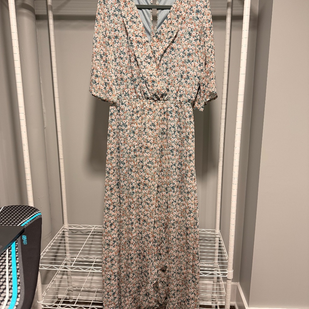 Floral print wrap maxi dress - sage